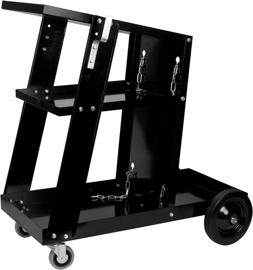 Universal Mobile Welding Cart with Storage Trays on Wheels for MIG Welders and Plasma Cutters, Black (W53992)