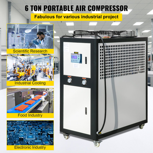 Water Chiller 6Ton Capacity, Industrial Chiller 6Hp, Air-Cooled Water Chiller, Finned Condenser, w/ Micro-Computer Control, Stainless Steel Water Tank Chiller Machine for Cooling