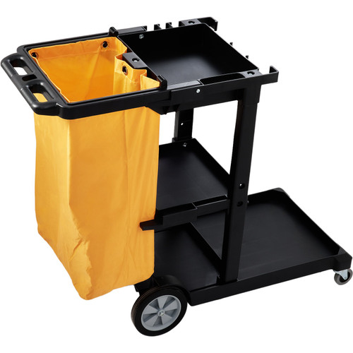 Cleaning Cart, 3-Shelf Commercial Janitorial Cart, 200 lbs Capacity Plastic Housekeeping Cart, with 25 Gallon PVC Bag, 47 x 20 x 38.6in, Yellow&Black