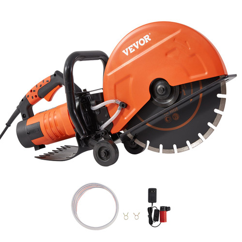 Electric Concrete Saw, 14 in Circular Saw Cutter with 5 in Cutting Depth, Wet/Dry Disk Saw Cutter Includes Water Line, Pump and Blade, for Stone, Brick, Porcelain, Concrete, 3200W/15A Motor
