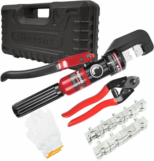 Hydraulic Hand Crimper Tool for Stainless Steel Cable Railing Fittings for 1/16" 1/8" 3/16" 1/4" Cable -Wire Swaging Tool 8 Ton and Stainless Steel Cable Cutter