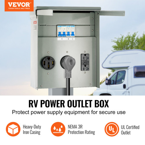 RVGUARD 50 Amp 125/250 Volt RV/EV Power Outlet Box, Enclosed
