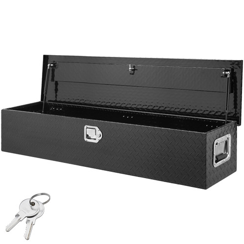 Heavy Duty Aluminum Truck Bed Tool Box, Diamond Plate Tool Box with Side Handle and Lock Keys, Storage Tool Box Chest Box Organizer for Pickup, Truck Bed, RV, Trailer, 48"x15"x15", Black