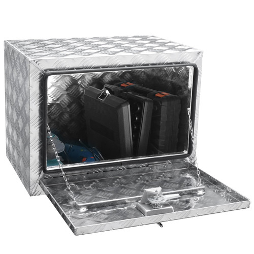 Underbody Truck Box, 24"14"16" Pickup Storage Box, Heavy Duty Aluminum Diamond Plate Tool Box with Lock and Keys, Waterproof Trailer Storage Box with T-Handle Latch for Truck, Van, Trailer