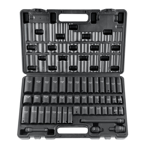 3/8" Drive Impact Socket Set, 48 Piece Socket Set SAE 5/16" -3/4" and Metric 8-22mm, 6 Point Cr-V Alloy Steel for Auto Repair, Easy-to-Read Markings, Rugged Construction, Includes Storage Case