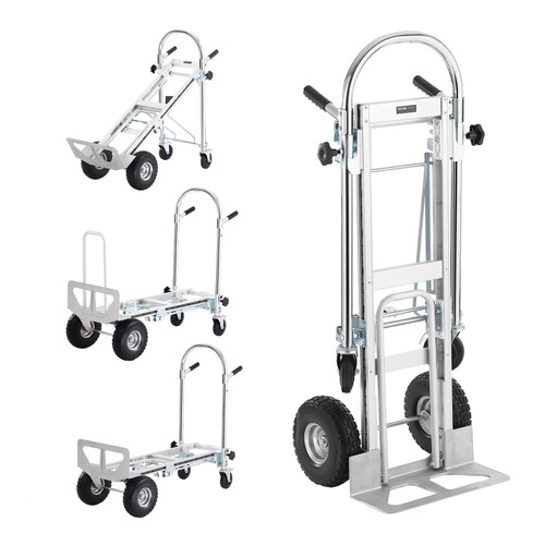 Aluminum Folding Hand Truck, 4 in 1 Design 1000 lbs Capacity, Heavy Duty Industrial Collapsible cart, Dolly Cart with Rubber Wheels for Transport and Moving in Warehouse, Supermarket, Garden