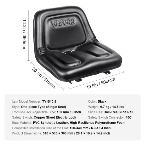 Universal Tractor Seat, Lawn Mower Seat with Micro Switch and Drainage Holes, 6.3-11.8 inch Extended Slot Tractor Seat for Tractor Loader Excavator