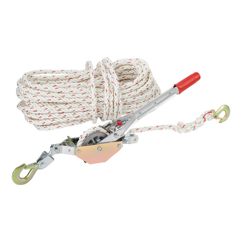 Rope Puller, 3/4 Ton (1,653 lbs) Pulling Capacity, with 100' of 0.6" dia. Rope, 2 Hook, Come Along Winch, Heavy Duty Ratchet Power Puller Tool for Moving Boats, Securing Items, Transporting Logs