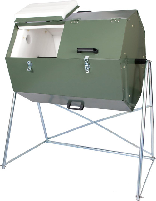 Outdoor Dual Chamber Compost Tumbler - 70 Gallon - Galvanized Steel Construction