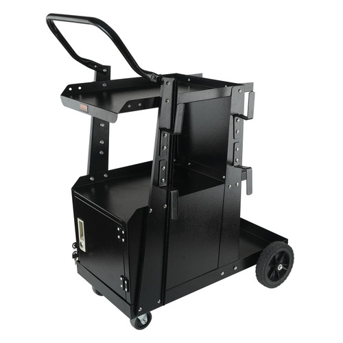 Welding Cart, 2-Tier Heavy Duty Welder Cart with Anti-Theft Lockable Cabinet, 265LBS Weight Capacity, 360Â° Swivel Wheels, Tank Storage Safety Chains, Welding Cabinet for TIG, ARC, Plasma Cutter