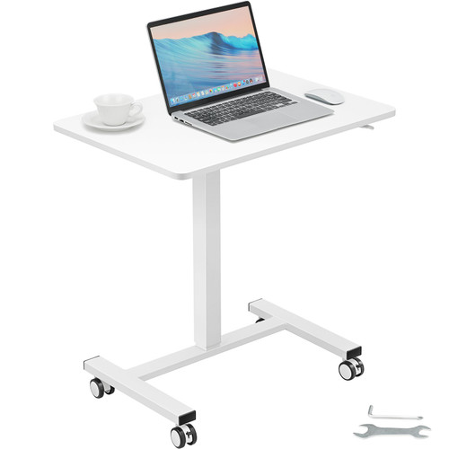 Mobile Standing Desk, 28"-44" Gas-Spring Height Adjustable Sit-Stand Desk, 4 360Â° Swivel Wheels (2 Lockable) Portable Rolling Laptop Table Computer Cart for Home Office School, 40LBS Loading