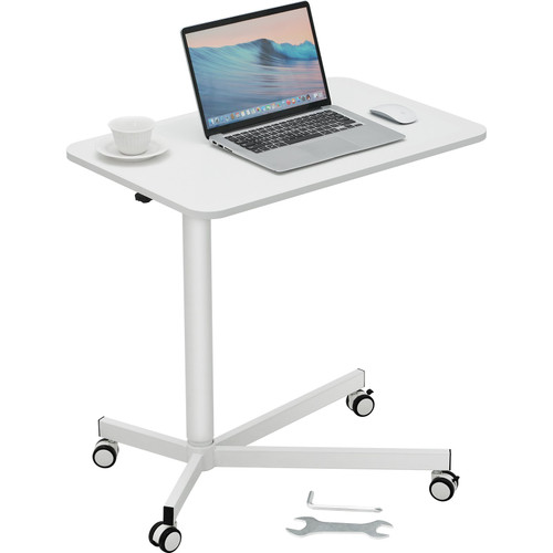 Mobile Standing Desk, 28.5"-44.2" Gas-Spring Height Adjustable Sit-Stand Desk, 360Â° Swivel Wheels (2 Lockable) Portable Rolling Laptop Table Computer Cart for Home Office School, 44LBS Loading