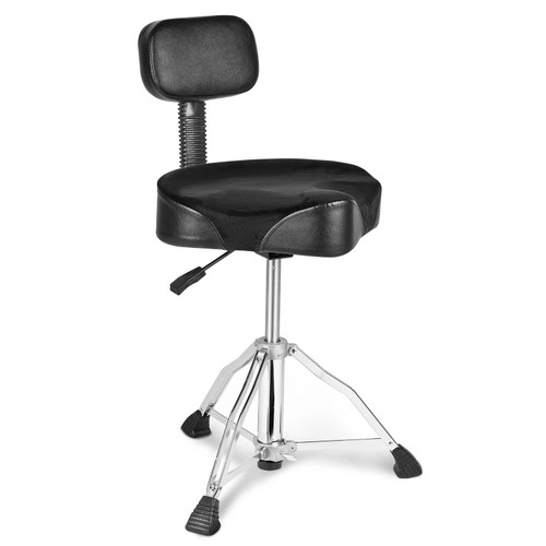 Drum Throne with Backrest, 19.3-25.2 in/490-640 mm Height Adjustable, Hydraulic Saddle Padded Drum Stool Seat with Anti-Slip Feet Drumsticks 500 lbs/227 kg Max Capacity, 360Â°Swivel for Drummers