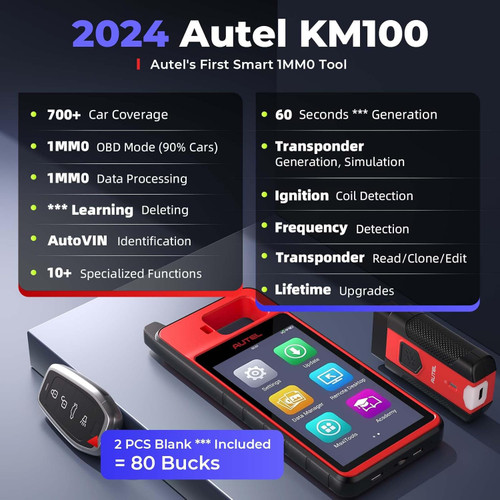 Autel MaxiIM KM100 (X), 2024 Same as KM100 KM100E, KA™y Programming Tool, OBD A-M-M-O Learning on 99% Cars, 60s KA™y Generation & Tansponder, Built-in APB112, Lifetime Free Update, 2PCS Blank KA™y