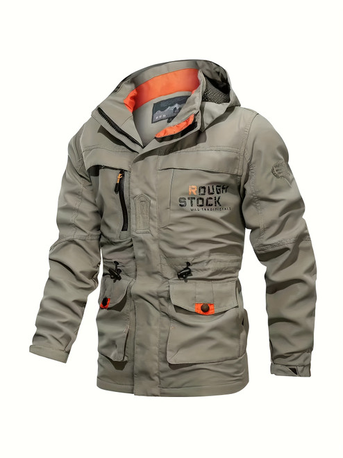 Copy of Men's Outdoor Sports Jacket, Detachable Hood Climbing Coat, Travel Windbreaker, Casual Hiking Outerwear, Athletic Style Khaki