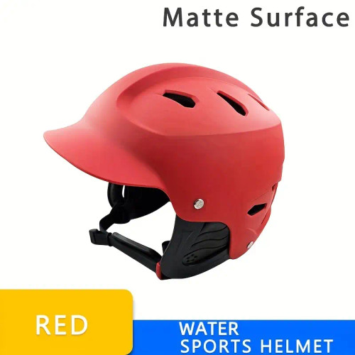 ABS Water Rescue Helmet: Skiing, Biking, Adjustable Wakeboarding, Rafting, and Kayaking Safety Gear with Detachable Ear Protection Red matte