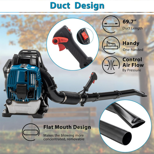 4-Cycle 75.6CC Gas Powered Backpack Leaf Blower Grass Blower Engine for Lawn Garden Yard Blowing Leaves, Debris, Dust, Sand, Gravel, Snow (192MPH, 894CFM, Blue)
