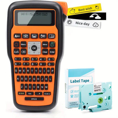 Pro-Grade E1000 Label Machine - High-Speed Industrial Label Maker for Efficient Labeling Jobs - Compatible with Brother TZe-231 Label Tape, Perfect for Warehouses, Offices, and Commercial Use orange color