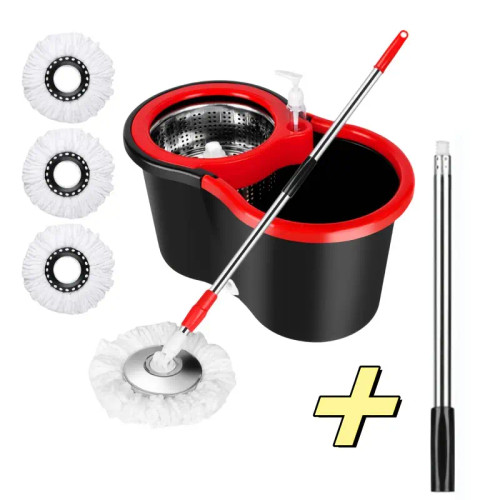 [3 Microfiber Mop Replacement Heads] Mop Bucket Set, Spin Mop And Bucket And Wringer Set, Bathroom Mop Bucket, 360° Spin Mop Bucket System With 3 Microfiber Mop Replacement Heads And 61in Stainless Steel Adjustable Handle  Upgrade Black Color