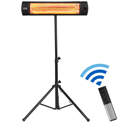 Infrared Heater, 1500W Remote Control Electric Space Heater, LED Screen Patio Heater w/ 3 Speeds & Timer, Outdoor/Outdoor for Porch,Dining Room,Studio, with Stand & Mount to Ceiling/Wall,34in L