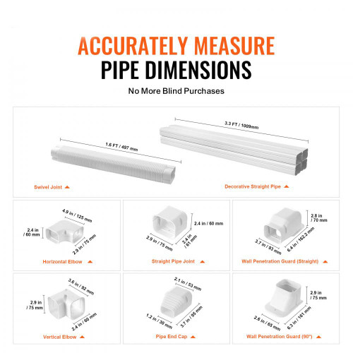 Mini Split Line Set Cover 3-inch W 17.6Ft L, PVC Decorative Pipe Line Cover For Air Conditioner with 4 Straight Ducts & Full Components Easy to Install, Paintable for Heat Pumps, White