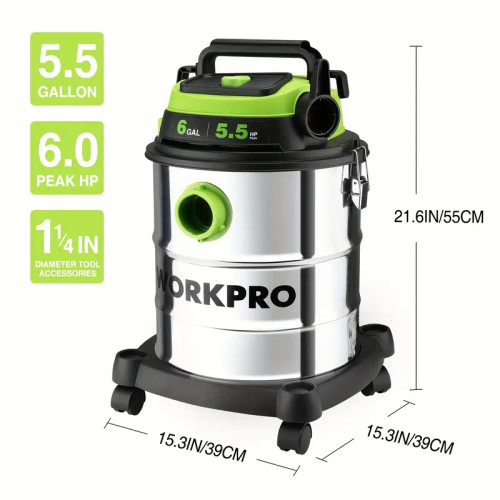 WORKPRO 6 Gallon Wet/Dry Shop Vacuum, 5.5 Peak HP Shop Vac Cleaner with HEPA Filter, Hose and Accessories for Home/Jobsite Dust Collection  Brand: WORKPRO WORKPRO 6 Gallon Wet/Dry Shop Vacuum, 5.5 Peak HP Shop Vac Cleaner with HEPA Filter, Hose and Accessories for Home/Jobsite Dust Collection  Brand: WORKPRO
