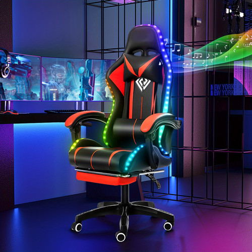 Gaming Chair with Speakers and Massage Big and Tall Video Game Chair for 397lbs with Footerst Reclining High Back Computer Desk Chair Red + Black