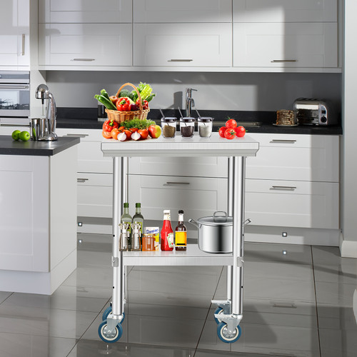 Stainless Steel Prep Table Heavy Duty 24×12×32 Inch Stainless Steel Prep Table With 4 Casters - Commercial Kitchen Restaurant Business Food Worktable