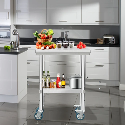 Stainless Steel Prep Table Heavy Duty 241232 Inch Stainless Steel Prep Table With 4 Casters - Commercial Kitchen Restaurant Business Food Worktable