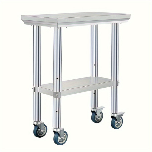 Stainless Steel Prep Table Heavy Duty 30Ã—12Ã—34 Inch Stainless Steel Prep Table With 4 Casters - Commercial Kitchen Restaurant Business Food Worktable