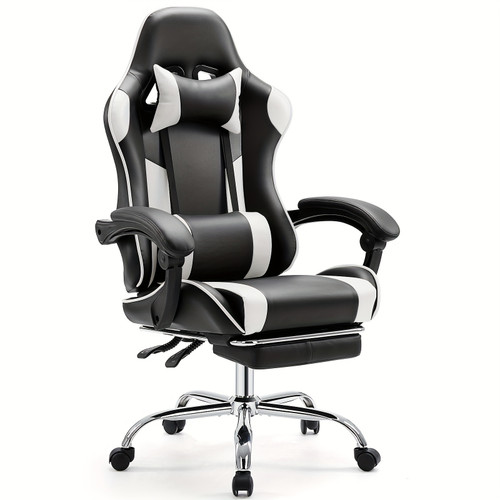 Ultimate Gaming Throne - Ergonomic Computer Chair with Footrest, Lumbar Support, Height Adjustment, 360° Swivel, Headrest, and Breathable Mesh for Long-Lasting Comfort and Productivity in Office or Gaming Sessions White Color