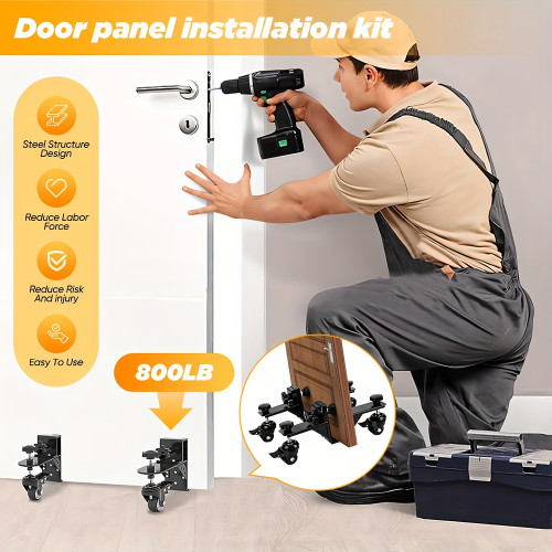 2PCS Heavy-Duty Door Installation Kit - Adjustable Steel Door Moving Tool with 360° Rotating Casters & Brakes, Hands-Free Design for Easy Single-Person Installation, Fits Various Doors