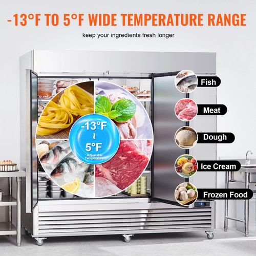 Commercial Freezer 60.42 Cu.ft, Reach In 82.5" W Upright Freezer 3 Doors, Auto-Defrost Stainless Steel Reach-in Freezer with 12 Adjustable Shelves, -13 to 5â„‰ Temp Control, LED Lighting, 4 Wheels