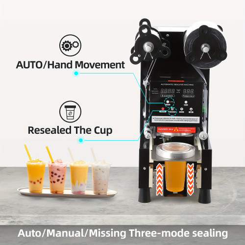 High-Volume  Commercial Electric Cup Sealer for Bubble Milk Tea - Digital Control, Seals 500-650 Cups/H, Fits 90/95mm Cups, with LCD Panel, 110V/220V, US Plug