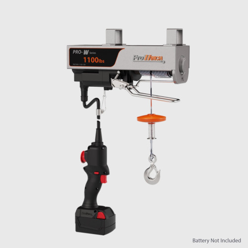 Prowinch 1100 lb Mini Pro-W Electric 40 ft Wire Rope Hoist Milwaukee M18 Battery Powered Double Brake H3 Duty 16000 FLC PWYWH-1100-18V