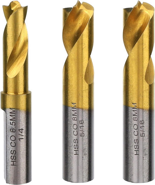 3pcs Spot Weld Drill Bit, 1/4in/6.5mm 5/16in/8mm High Speed Steel Spot Weld Cutter Titanium Coated