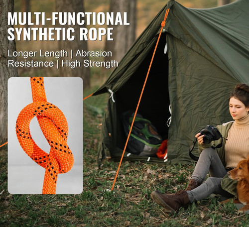 Double Braided Polyester Rope, 3/4 in x 220 ft, 24 Strands, 12700 LBS Breaking Strength Outdoor Rope, Arborist Rigging Rope for Rock Hiking Camping Swing Rappelling Rescue, Orange/Black