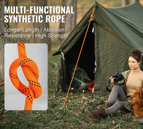 Dual Twisted Polyester Cord, 1/2 inch by 120 feet, 48-Strand, 8000 LBS Tensile Strength, Multi-Use Outdoor Rope for Arborist Activities, Hiking, Swinging, Rappelling, and Rescue