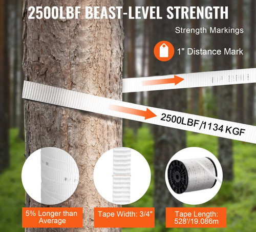 Polyester Pull Tape, 3/4" x 528' Mule Tape Flat Rope, 2500 lbf Tensile Capacity, Printed Webbing Cable Pulling Tape for Packaging, Gardening, Commercial Electrical, Conduit Work, White