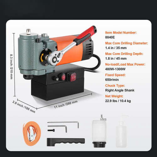 Magnetic Drill Press - 1300W Low Profile Mag Drill, Portable Drilling Machine with Cooling Device & Overload Protection, Industrial Equipment Installation Tool