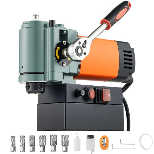 Low Profile Magnetic Drill Press - 1300W, 1.4" Boring Diameter, 2248 lbf Magnetic Force, 650 RPM Speed, Weldon Shank, Portable Industrial Metal Drilling Machine