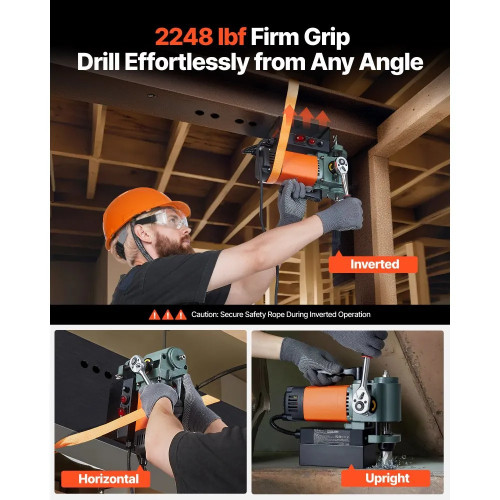 Low Profile Magnetic Drill Press - 1300W, 1.4" Boring Diameter, 2248 lbf Magnetic Force, 650 RPM Speed, Weldon Shank, Portable Industrial Metal Drilling Machine
