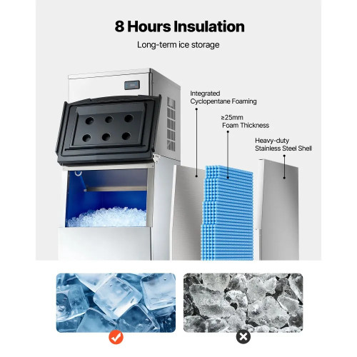 Commercial Ice Maker Machine – 450 lbs/24h Output with 250 lbs Storage Bin, Auto Self‑Cleaning, Touchscreen Control