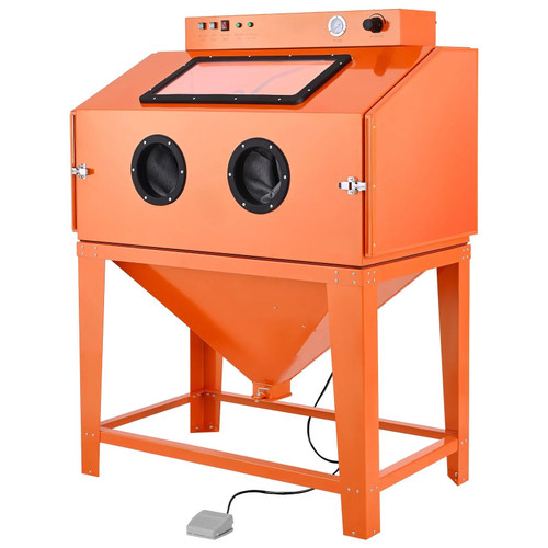 115 Gallon Sandblasting Cabinet with 31-Gallon Media Hopper, Dual Blasting Guns, 1.6HP Dust Collector, Heavy-Duty Steel Construction