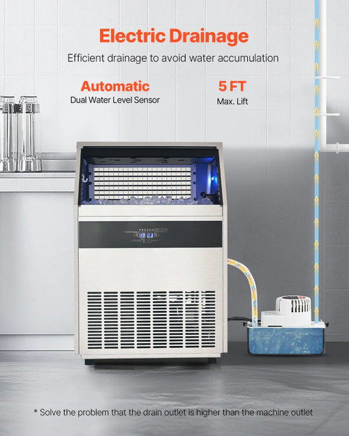 440 lbs/24H Commercial Ice Maker, 130 lbs Storage, Drain Pump, LED Display, Self-Cleaning Freestanding Machine