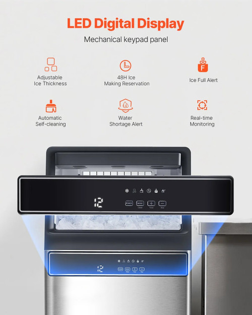160 lbs/24H Commercial Ice Maker, 33 lbs Storage, 55 Cubes per Cycle, LED Display & Auto Self-Cleaning
