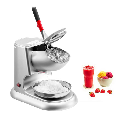 220 lbs/h Commercial Ice Crusher, 300W Electric Snow Cone Machine, 2000 RPM, 4 Blades, Stainless Steel with Bowl & Cover