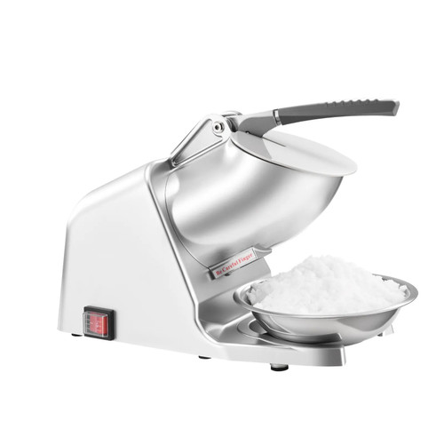 286 lbs/h Commercial Ice Crusher, 300W Electric Snow Cone Machine, 2000 RPM, 4 Blades, Stainless Steel with Bowl & Cover