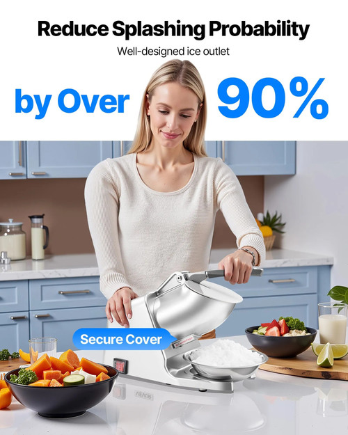 286 lbs/h Commercial Ice Crusher, 300W Electric Snow Cone Machine, 2000 RPM, 4 Blades, Stainless Steel with Bowl & Cover