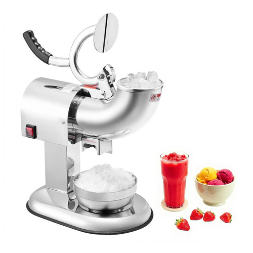 440 lbs/h Commercial Ice Crusher, 350W Electric Snow Cone Machine, 1400 RPM, 4 Blades, Stainless Steel with Bowl & Cover